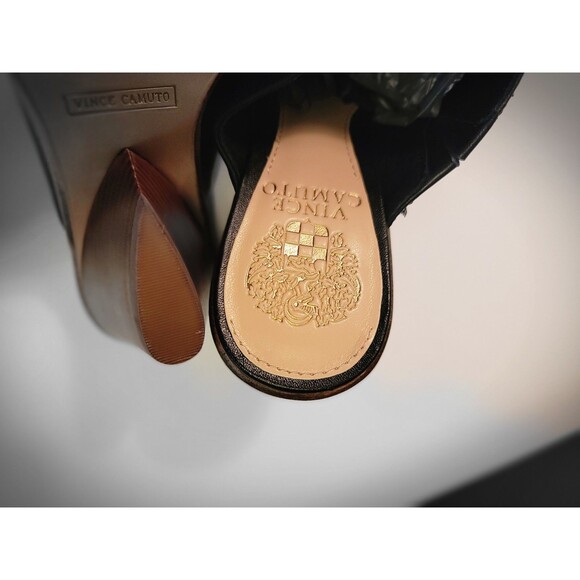 Vince Camuto Black Leather Platform Slide Wedge Wood Heel Sandals, Sz 7 Dormina - Picture 6 of 15